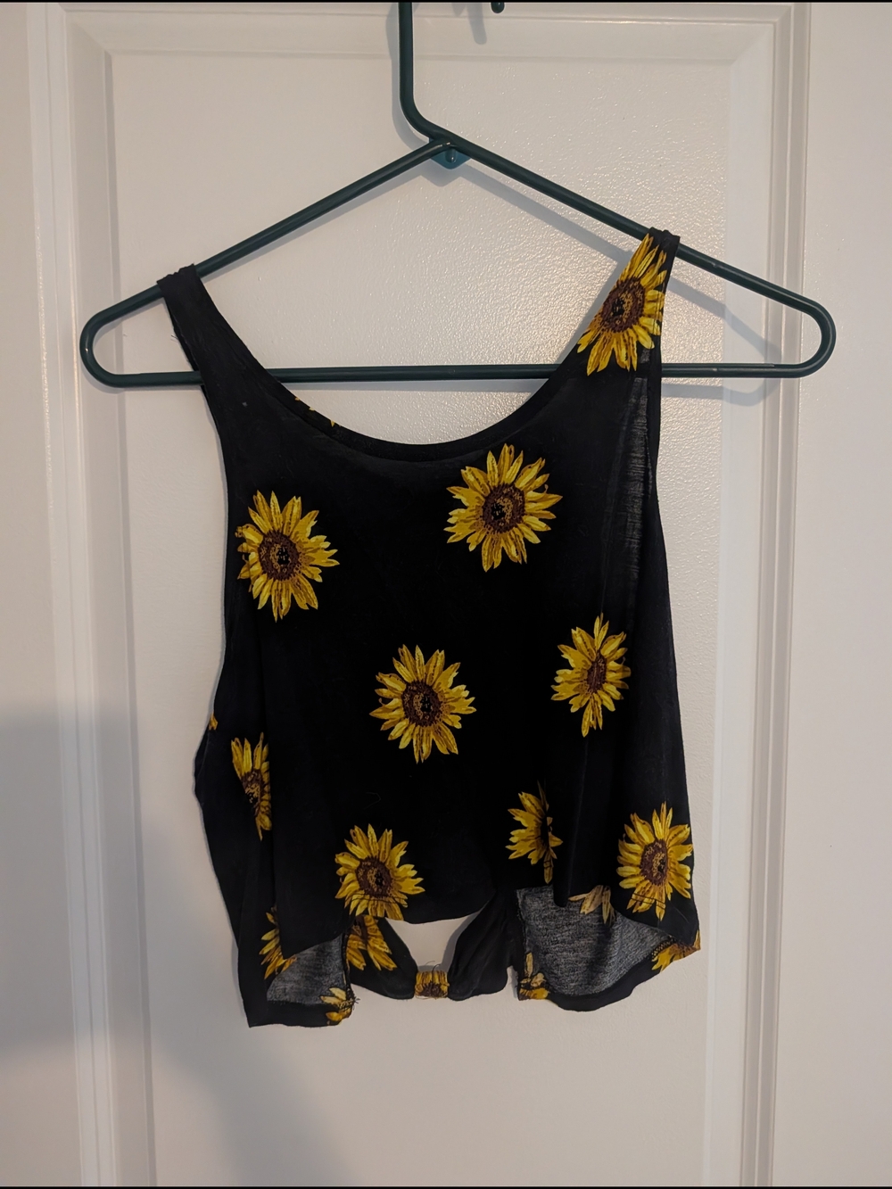 Vintage Havana Black Crop Tank with Yellow Sunflower Print